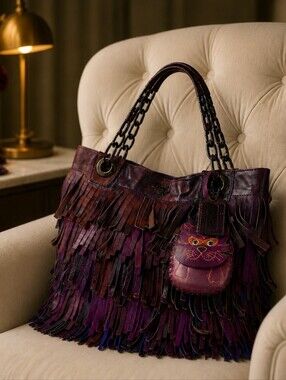 R-A-R-E! COACH LTD ED/XLG/HTF FRINGED LEATHER TOTE.